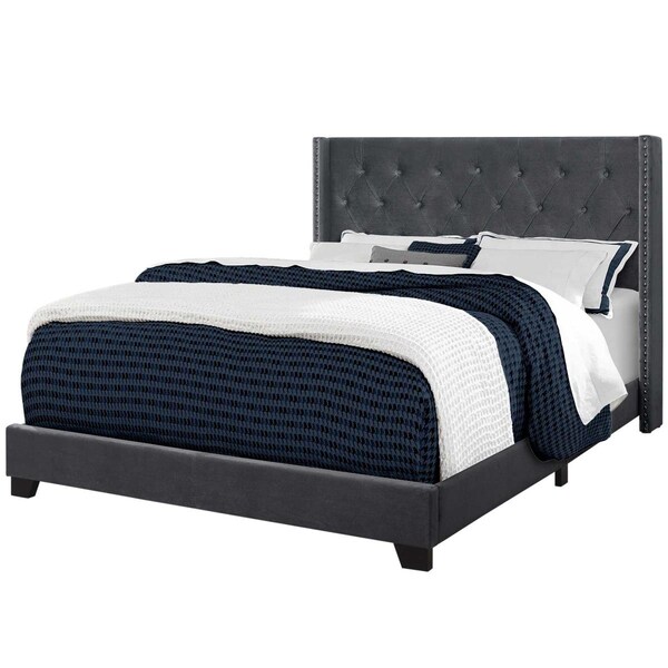 Gfancy Fixtures 66.5 x 87.5 x 49.75 in. Velvet with Chrome Trim Bed Dark Grey - Queen Size GF3084841 - main